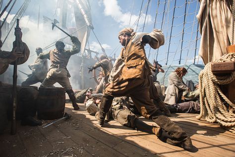 Pirate sword fight on the ship's deck: BLACK SAILS Pirate History, Action Pose Reference, Pirate Art, Black Sails, Pirate Life, 인물 드로잉, The Deck, Tall Ships, Action Poses