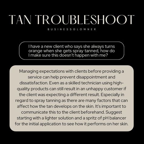 Start a Mobile Spray Tan Business | It is inevitable that issues may arise as a mobile spray tan artist, but having solutions or protocols in place to remedy them are what… | Instagram Spray Tan Business Ideas, Mobile Spray Tan Business Names, Spray Tan Business Names, Spray Tan Marketing, Spray Tan Artist, Spray Tan Business, Mobile Spray Tanning, Airbrush Tanning, Spray Tan