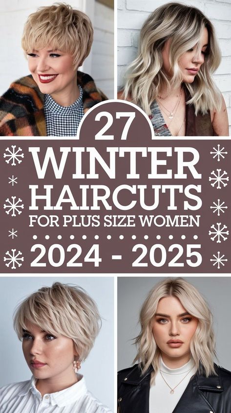 For plus size women, a short pixie or bob is one of the top winter haircuts for 2024 - 2025. These short hairstyles are easy to style and perfect for round faces. Adding layers or waves helps balance the proportions of a round face, making it appear more elongated. For women over 50, this look offers a youthful, chic style that's perfect for any occasion. Round Face Thinning Haircuts, Hairstyles For Rounded Faces, Cute Haircuts For Plus Size Women, Short Fine Haircuts For Women, Hair For 50 Year Old Women Round Faces, Short Hair Chunky Face, Hair For Round Faces Plus Size, Medium Bob Round Face, Pixie Hair Round Face Plus Size