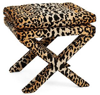 Massoud Furniture Manufacturing, Inc. Perry Pillow-Top Ottoman, Leopard X Bench, Jaguar Print, Cocktail Ottoman, Pillow Top, Leopards, Animal Prints, Cotton Velvet, Stylish Home, Storage Ottoman