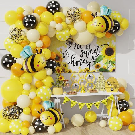 Bee Balloons, Bee Baby Shower Decoration, Bee Themed Birthday Party, Bee Balloon, Bee Birthday Party, Gender Reveal Party Supplies, Sunflower Baby Showers, Bee Baby Shower Theme, Yellow Balloons