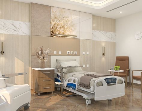 HOSPITAL ROOM DESIGN DETAILS THAT HELP PATIENTS :: Behance Healthcare Interior Design, Modern Hospital, Materials Board Interior Design, Hospital Architecture, Healthcare Architecture, Cabinet Medical, Hospital Interior, Vip Room, Hospital Room