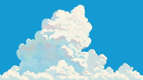 Paper Background Landscape, Cloud Concept Art, Cloud Painting Digital, Digital Art Clouds, Blue Sky Drawing, Cloud Landscape Painting, Clouds Reference, Painting Clouds Digital, Anime Clouds Sky