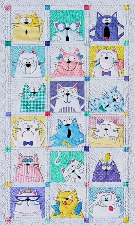 Cat Themed Quilt Patterns, Applique Cats, Cat Quilts, Cat Applique Designs, Cat Quilt Block, Cat Quilt Patterns, Desain Quilling, Cat Applique, Image Chat