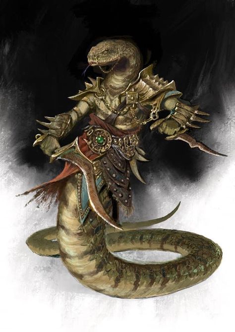 Yuan Ti Abomination Art, Yuan Ti Abomination, Yuan Ti Character Art, Dnd Yuan Ti, Naga Warrior, Snake Armor, Yuan Ti, Pathfinder Character, Fantasy Beasts