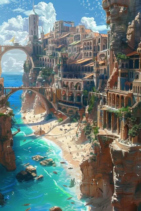 Coast City Fantasy Art, Sea City Fantasy Art, Fantasy Ocean City, Coastal City Fantasy Art, Fantasy Seaside City, Fantasy Beach City, Fantasy Island City, Fantasy Coastal City, Underwater City Concept Art