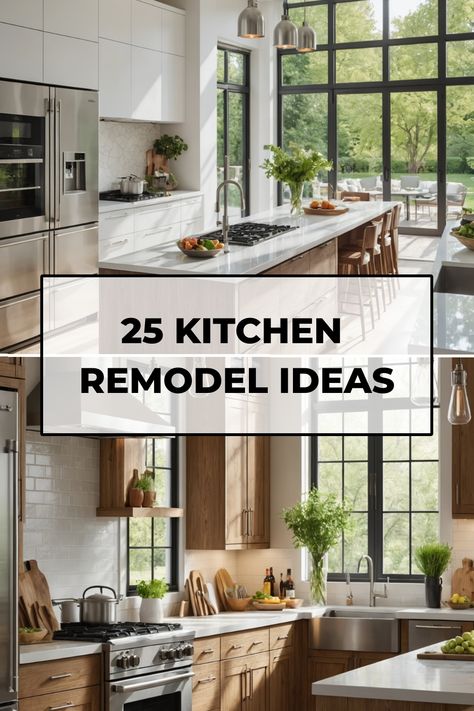 25 kitchen remodel ideas featuring modern and rustic designs with large windows and natural light. Budget Friendly Kitchen Remodel, Diy Kitchen Hacks, Small Kitchen Renovations, Modern Kitchen Remodel, Kitchen Storage Hacks, Kitchen Remodel Inspiration, Decor Hacks, Kitchen Remodel Design, Classy Decor