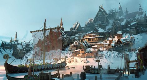 Viking Town, Game Art Environment, Nordic Architecture, Viking Village, Environment Painting, Fantasy Town, 3d Space, Landscape Concept, Viking Art