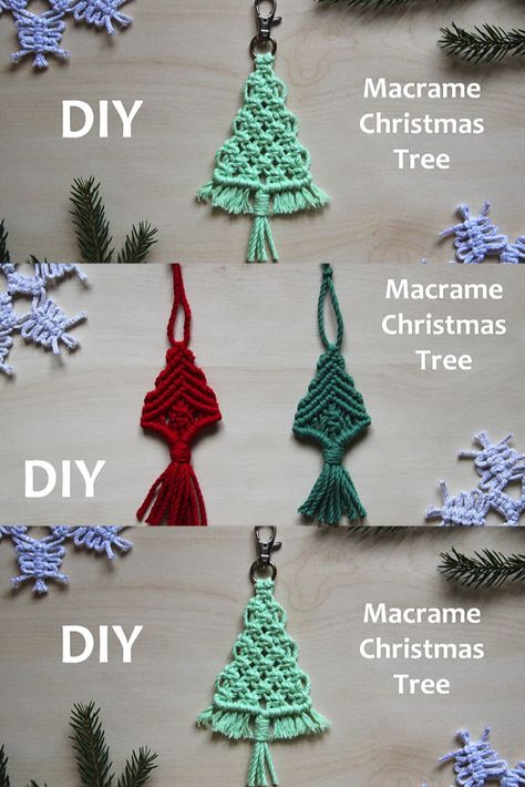 Easy Macrame Christmas Tree Ornaments, Easy Craft Ornaments, Macrame Trees Diy, Macrame Tree Pattern, Macame Christmas Tree, Macrame Tree Ornaments Diy, Boho Macrame Christmas Tree, Mini Macrame Christmas Tree, Small Macrame Christmas Tree