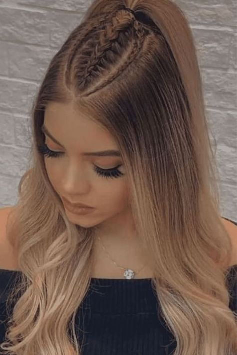 Peinados Hair Styles, Front Hair Styles, Wedding Hair Down, Hair Crush, Long Hair Girl, Braided Ponytail, Stylish Hair, Hairstyles For School, Hairstyles Haircuts