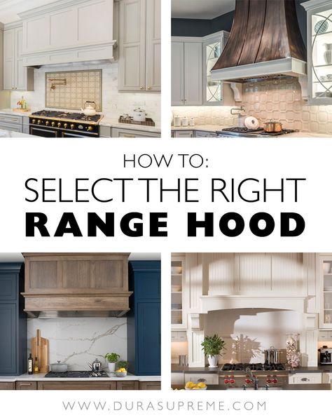 Selecting the Right Range Hood: There are so many potential range hood styles to select – from extremely oversize hoods to concealed hoods – the possibilities are endless! Learn more… #rangehood #hoods #kitchendesign #durasupreme #cabinets #cabinetry #kitchen #kitchens #hood #woodhood Unique Stove Hoods, Stove Hood Cover Ideas, Kitchen Stove Hoods Farmhouse, Kitchen Fans Hood, Kitchen Hood And Cabinets, Range Hoods For Vaulted Ceilings, Bell Shape Range Hood, French Country Oven Hood, Kitchen Vents Ideas