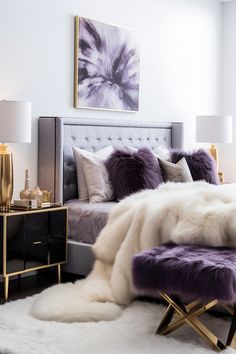 Plum And Silver Bedroom, Purple And Gold Bedroom Ideas For Women, Black And Lavender Bedroom, Magic Room, Purple Bedroom Decor, Bedroom 2024, Guest Bedroom Design, Boho Bedroom Design, Purple Bedrooms