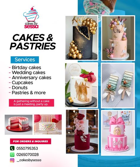 Davidson Grafix Cake Flyer Design, Bakery Shop Names, Cake Shop Design, Food Background Wallpapers, Shop Banner Design, Birthday Cake For Husband, Pastry Design, Cake For Husband, Birthday Sheet Cakes