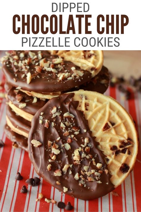 Pizzelle cookies are unique and delicious cookies to make. Click here to get the complete recipe for Dipped Chocolate Chip Pizzelle Cookies.#thecraftyblogstalker#pizzellecookies#pizzelle#pizzellerecipes Pizzelle Cookies Ideas, Cookies To Sell, Pizelle Recipe, Christmas Cookies Santa, Cookies Easy Recipe, Classy Food, Pizzelle Cookies, Pizzelle Recipe, Amazing Cookie Recipes