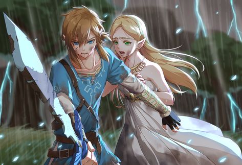 Link and Zelda, by Pixiv Id 8515206 Ocarina Of Times, Princesa Zelda, Legend Of Zelda Memes, Link Zelda, Zelda Art, Ocarina Of Time, Legend Of Zelda Breath, Zelda Breath, Twilight Princess