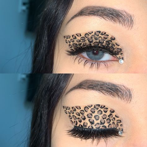 Safari Eye Makeup, Cheetah Eye Makeup, Cheetah Print Eye Makeup, Chetta Makeup Look, Leapord Makeup Looks, Leapord Halloween Outfit Makeup, Fancy Dress Makeup, Lepord Print Makeup Halloween, Glamour Cheetah Makeup