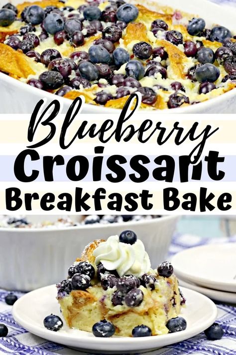 You won't be able to resist a second slice of this delicious overnight breakfast casserole made with croissants, cream cheese, eggs, milk, and fresh blueberries. Blueberry Croissant Breakfast Bake, Blueberry Croissant Bake, Croissant Breakfast Bake, Croissant Nutella, Blueberry Croissant, Croissant Breakfast Casserole, Flaky Croissants, Overnight Breakfast Casserole, Overnight Breakfast