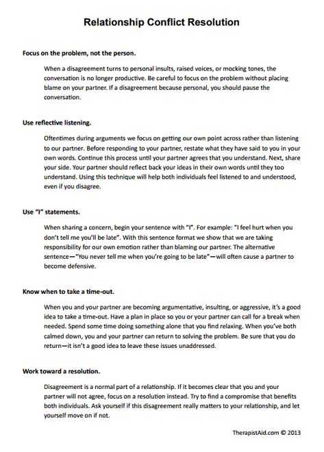 Relationship Conflict Resolution Preview Communication Worksheets For Couples, Communication Skills For Couples, Free Marriage Counseling Worksheets, Interpersonal Relationships Activities, Couples Therapy Communication, Couples Conflict Resolution Worksheet, Conflict Resolution For Couples, I Statements Counseling, Couples Communication Worksheets