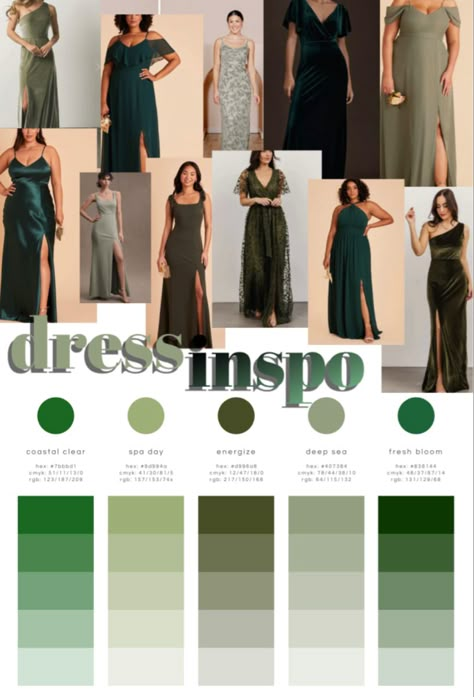 Green Dress Code Wedding, Shades If Green Bridesmaid Dresses, Green Scale Bridesmaid Dresses, Sage Green Bridesmaid Dresses Mismatched Shades, Green Bridesmaid Dresses Mismatched Shades, Dark Sage Dress, Bridesmaids Shades Of Green, Mismatched Bridesmaid Dresses Winter, Dark Green Bridesmaid Dresses Mismatched