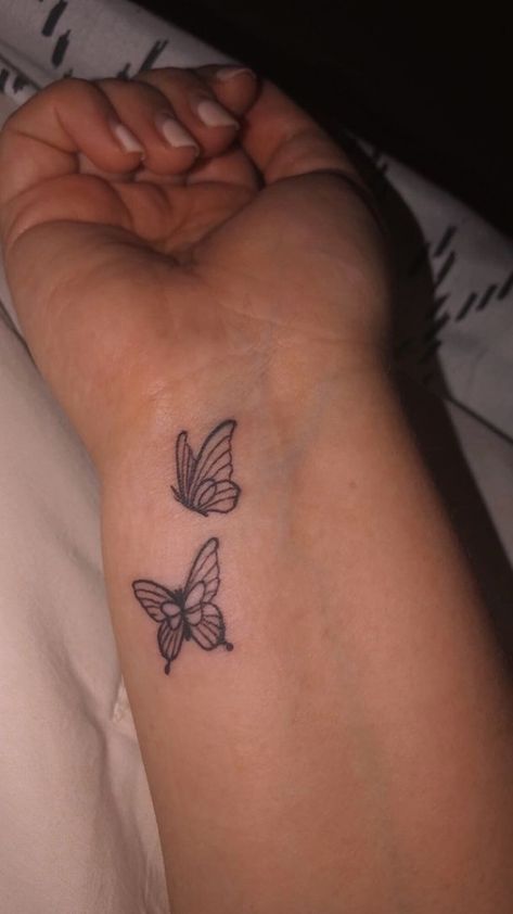 Small Butterflies Tattoo On Wrist, Tattoo Ideas Butterfly Wrist, Butterflies On Wrist Tattoo, Back Wrist Tattoos For Women, Butterflies Tattoo Wrist, Butterfly Tattoo On Wrist For Women, Butterfly Tattoo For Wrist, Small Wrist Butterfly Tattoos, Wrist Tattoos For Women Butterfly