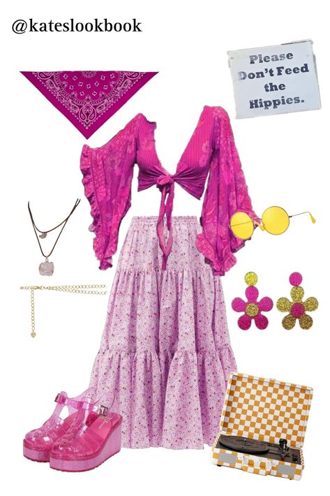 70s Cottagecore Aesthetic, Pink Earthy Outfit, Pink Hippie Outfit, Pink 70s Outfit, Hippie Aesthetic Outfit, Hippy Outfits, Hippie Outfits 70s, Hippie Style Outfits, Outfit Camping