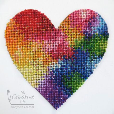 Heart Diamond Art  Just because crafts come in a kit doesnt mean you have to follow the directions! This heart was intended to be a tree but creativity took it a different direction.  The post Heart Diamond Art was featured on Fun Family Crafts. Crafts With Extra Diamond Dots, What To Do With Leftover Diamond Art Beads, What To Do With Extra Diamond Art Beads, Diamond Art Patterns Free, What To Do With Left Over Diamond Painting Beads, Diamond Painting Leftover Beads, School Age Crafts, Diamond Paint, Painting Templates