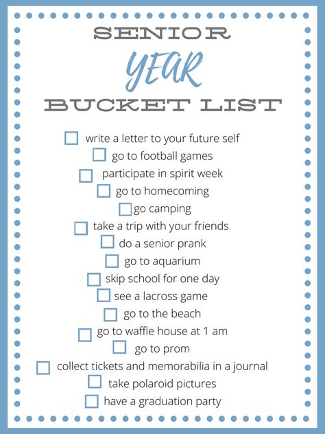 Senior Year Bucket List, Senior Year Checklist, Senior Bucket List, Year Bucket List, Senior Year Planning, Senior Year Scrapbook, Senior Year Things, Senior Pranks, Homework Helpers