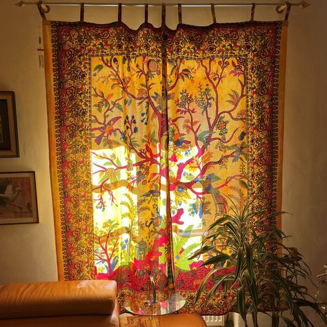 Rideaux Boho, Cortinas Boho, Mandala Curtains, Indian Curtains, Tree Curtains, Patchwork Curtains, Bohemian Curtains, Yellow Tree, Boho Curtains