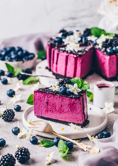 Summer Dessert Ideas, Oreo Torte, Blueberry Cheesecake Recipe, No Bake Blueberry Cheesecake, Cheesecake Vegan, Vegan Summer Recipes, Coconut Cheesecake, Oreo Cookie Crust