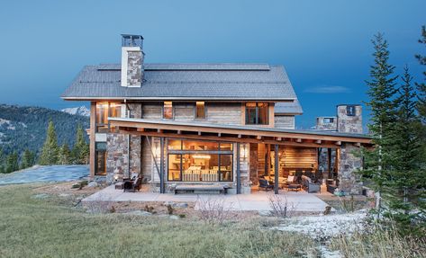 Montana Home Views Master Patio, Woods House, Mountain Home Exterior, House Addition, Rustic Homes, Montana Homes, Alpine Green, Modern Mountain Home, Net Zero