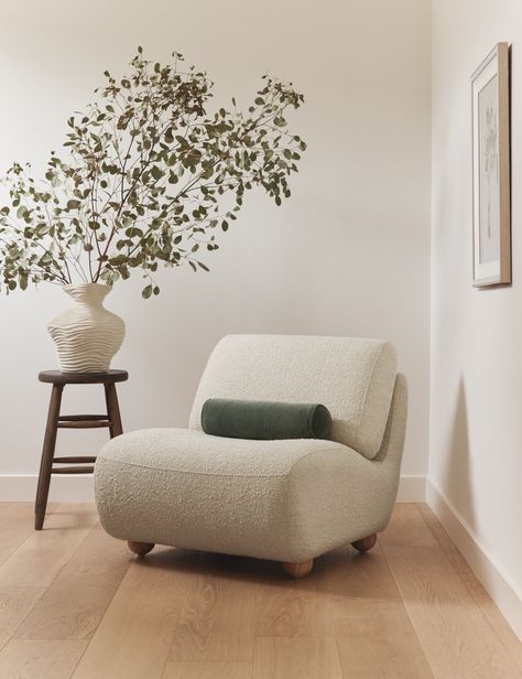 Kya Boucle Accent Chair Statement Armchair Living Rooms, Small Living Room Accent Chairs, Accent Sofa Living Room, Sage Accent Chair, Cozy Accent Chairs For Living Room, Bedroom With Accent Chair, Japandi Accent Chair, Organic Modern Accent Chairs, Japandi Reading Nook