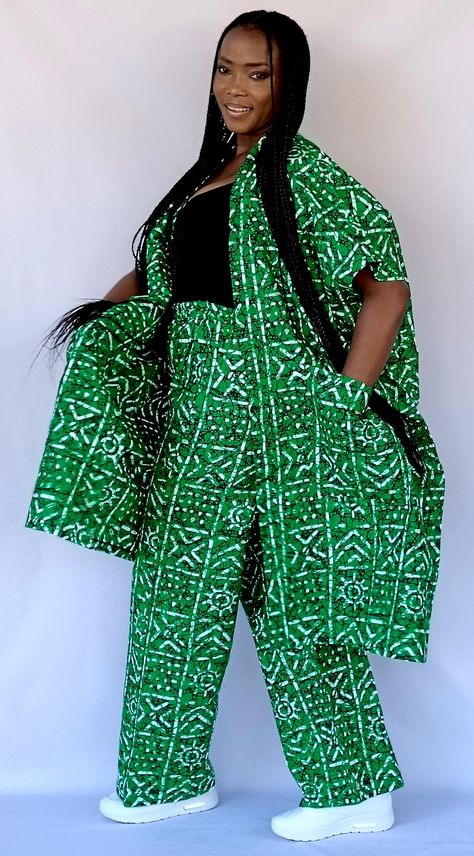 Bold Ankara 2 Piece African Print Ankara Print Loose Pant Long Kimono Kimono Jacket African Print Kimono African Jacket Ankara - Etsy Australia Kimono And Trousers Outfit, Kimono Jacket And Trouser, 2piece Outfits Pants, Kimono Ankara Styles, Kimono Wax, Ankara 2 Piece, Ankara Kimono Jacket, African Skirt Outfit, African Jacket