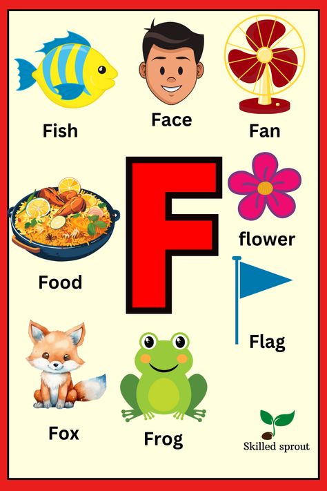 Learn the letter F and its phonics sound. Watch the video and learn more about letter F. F Sound Activities, Letter F Flashcards, Letter F Worksheets Kindergarten, F Is For, Letter F Worksheets For Preschool, F For, Letter F Activities, Letter F Worksheet, Writing Worksheets Kindergarten