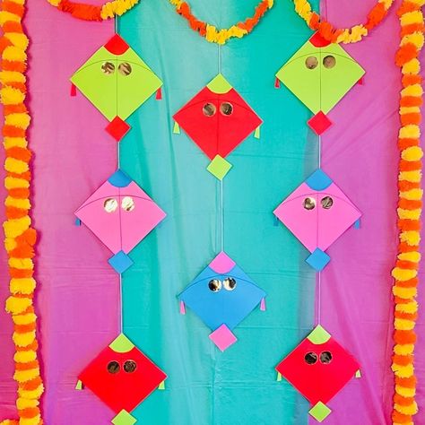 Simple DIY Pongal Decorations Bogi Pallu Decoration, Diy Kite Decorations, Sankranti Decoration, Kite Decoration, Diy Kite, Haldi Kumkum, Simple Birthday Party, Simple Birthday, Backdrop Ideas