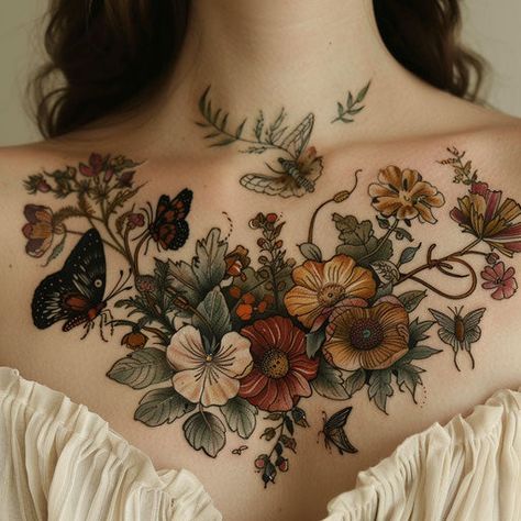 Chest Tattoos For Women Vector Tattoo Designs Elegant Floral Tattoos For Women, Shoulder Tree Tattoos For Women, Heart Leg Tattoos Women, Flower Shoulder Cap Tattoos For Women, Floral Dainty Tattoo, Side Of Torso Tattoos Women, Animal Tattoo Leg Sleeve, Large Collar Bone Tattoo, Floral And Bug Sleeve Tattoo