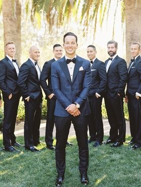 Blue Suit Groom Black Suit Groomsmen, Blue And Black Groomsmen, Navy And Black Groomsmen, Navy Blue Groom, Navy Tuxedo, Groomsmen Photography, Blue Groomsmen, Groomsmen Style, Blue Tux