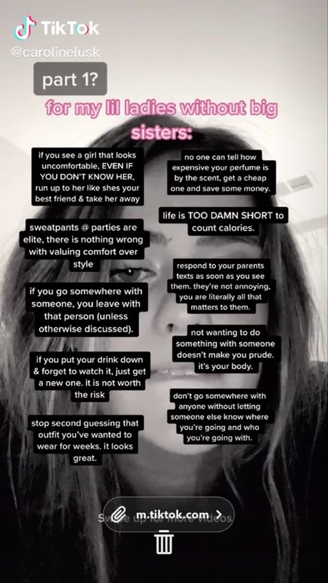 ♡ pinterest : prvncesss ♡ Tips From Your Big Sister Tiktok, Big Sister Tips, Sister Advice, Teen Tips, 1000 Lifehacks, Girl Hacks, Life Hacks Every Girl Should Know, Teen Advice, Big Sisters