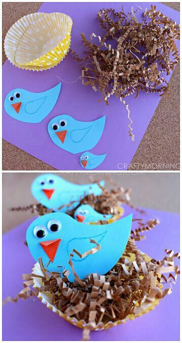 Cute bluebird in nest craft. This looks like fun! Perfect craft for spring! #art #crafts #preschool #spring #bluebird #mamaofdrama Diy – Velikonoce, Cupcake Liner Crafts, Bird Nest Craft, Bird Craft, Spring Craft, Spring Preschool, Spring Crafts For Kids, Bird Crafts, Daycare Crafts