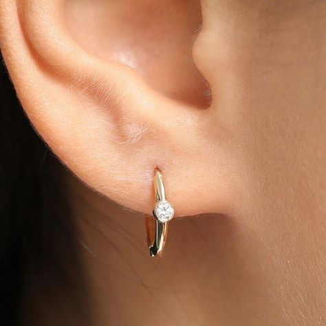 Solitaire Diamond Earrings, Bezel Set Earrings, Diamond Solitaire Earrings, Gold Diamond Hoop Earrings, Huggie Earrings Gold, Solitaire Earrings, Moissanite Earrings, Bezel Set Diamond, Solitaire Diamond