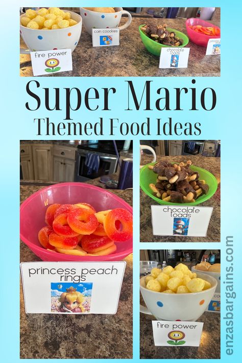 Super Mario Bros Dinner Ideas, Super Mario Birthday Pictures, Super Mario Bros Party Snacks, Mario And Luigi Birthday Party Food, Super Mario Bros Snack Ideas, Mario Breakfast Ideas, Super Mario Bros Movie Night Ideas, Super Mario Bros Theme Party, Mario Movie Dinner