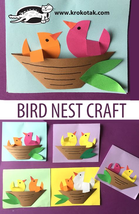 krokotak | BIRD NEST CRAFT Nest Craft, Craft Bird, Craft Spring, Bird Nest Craft, Paper Bird, Diy Ostern, Spring Crafts For Kids, Bird Crafts, Seni Origami