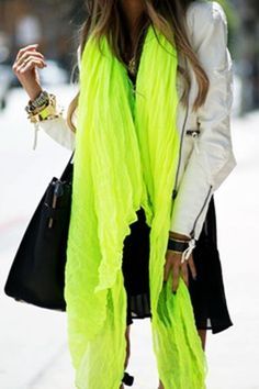 Neon Scarfs, Neon Green, Neon Ruffle, Knit Scarves, Girls Bright, Girls Scarf, Neon Scarves, Fashion Girls Scarves Ideas, Neon Scarf, Closet Outfits, Neon Carnival, Black And White Outfits, Ruffle Scarf, Cute Scarfs, Scarf Outfit, Green Neon