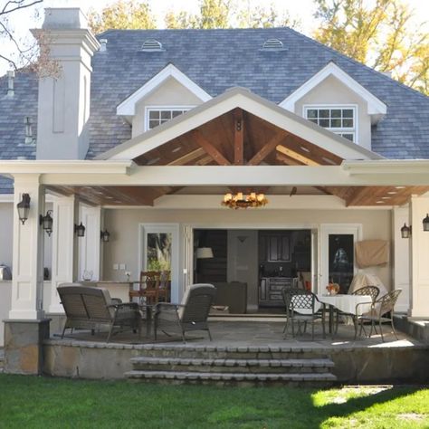 Covered Patio On New House - Photos & Ideas | Houzz Small Covered Patio, Covered Patio Ideas, Patio Addition, Backyard Covered Patios, Hot Tub Patio, Covered Patio Design, Covered Back Patio, Outdoor Covered Patio, Porch Addition