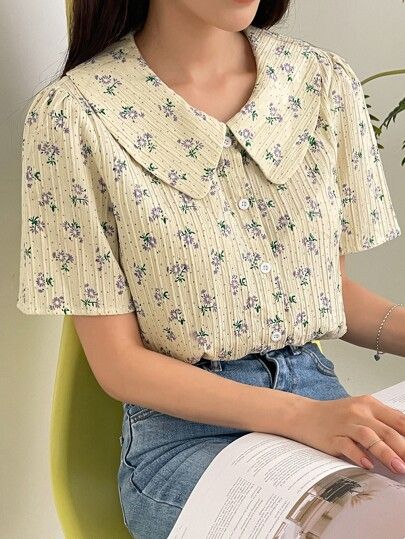 Blouse Casual Fashion, Puff Sleeve Shirt, Women Shirt Top, Western Wear For Women, Puff Sleeve Blouse, Look Vintage, Blouse Vintage, Casual Style Outfits, Peter Pan Collar