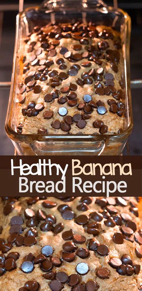 Banana Bread Recipe Oil, Healthy Chocolate Chip Banana Bread, Healthier Banana Bread, Yogurt Banana Bread, Healthy Banana Bread Recipe, Homemade Greek Yogurt, Chocolate Covered Katie, Banana Bread Recipe Healthy, Chocolate Chip Bread