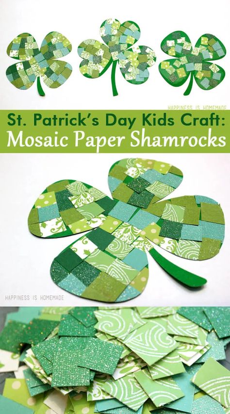 Paper Shamrocks, Mosaic Paper, St Patrick's Day Kids, Shamrock Craft, Saint Patricks Day Art, March Crafts, St Patricks Crafts, St Patricks Day Crafts For Kids, St Patrick Day Activities