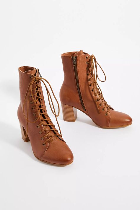 Silent D Prairie Lace-Up Boots | Anthropologie Lace Up Boots Women, Emo Dresses, Weather Boots, Forward Thinking, Leather Lace Up Boots, Brown Booties, Bodysuit Fashion, Brown Heels, Lace Up Ankle Boots