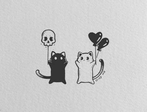 Matching Cat Tattoos, Cat Tats, Crisp Ink, Matching Bff Tattoos, Matching Cat, Matching Friend Tattoos, Bestie Tattoo, Matching Sister Tattoos, Ghost Tattoo