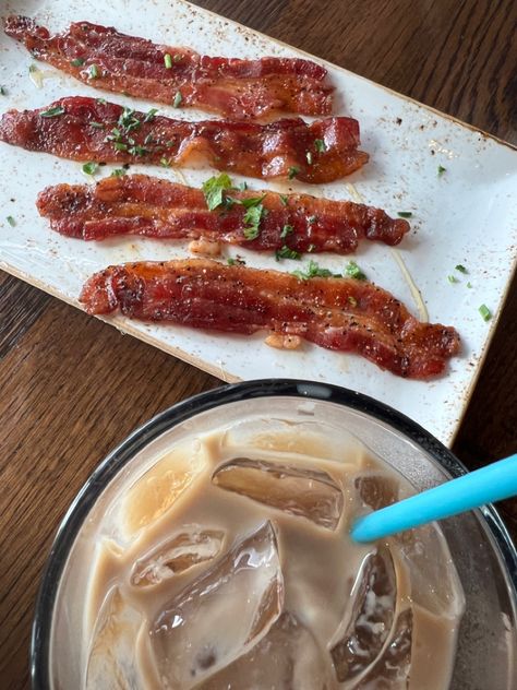 iced coffee | First Watch | candied bacon | breakfast | aesthetic | Bacon Aesthetic, Breakfast Vibes, Breakfast Aesthetic, Coffee First, First Watch, Bacon Breakfast, Candied Bacon, Korean Aesthetic, Breakfast Ideas