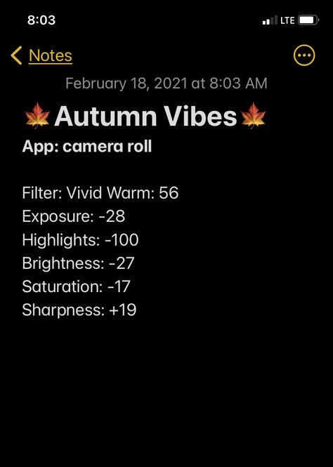 Iphone Photo Edit Settings Fall, Fall Photo Edit, Insta Photo Ideas Edit, Fall Editing Iphone, Fall Filter Iphone, Autumn Filter Iphone, Halloween Filter Camera Roll, Fall Photo Editing Iphone, Fall Filter Camera Roll